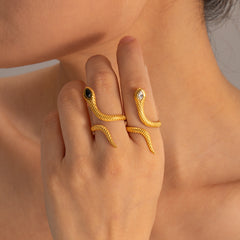 Stainless Steel Zircon Inlaid Snake Eye Ring