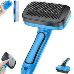 YOPETAYU Dog Brush for Shedding Self-Cleaning Slicker 3 PCS Kit with Bath Brush & Comb Perfect for Short & Long Haired Pets Removes Mats Tangles Fur Gentle on Skin Ideal for All Dogs. Blue