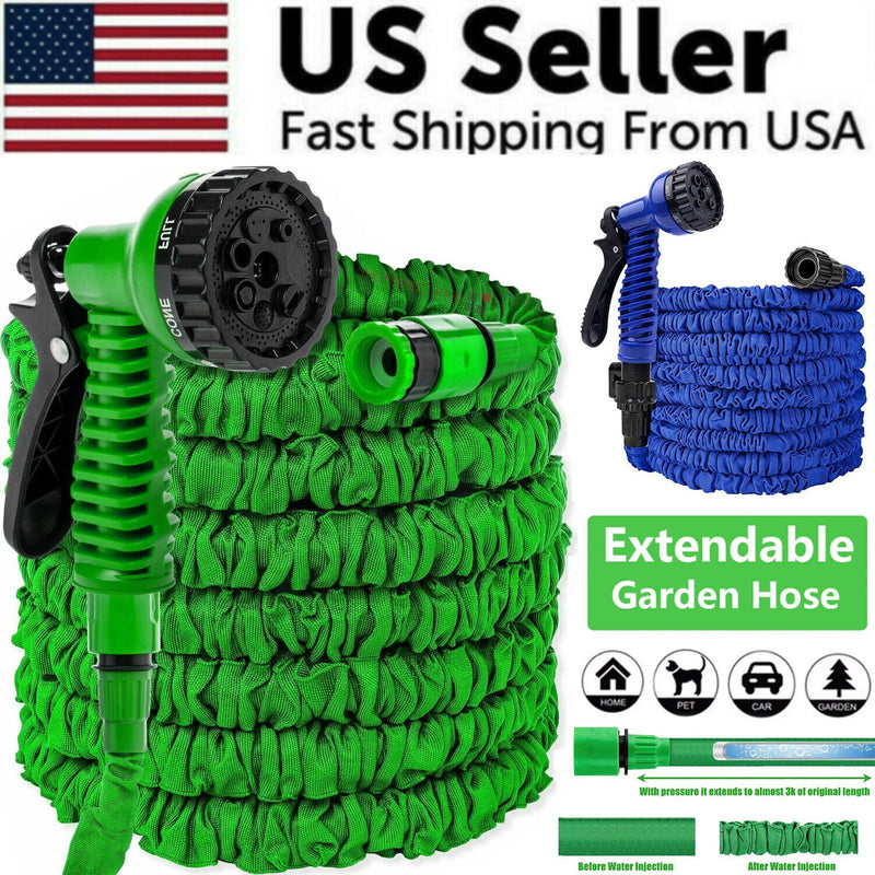 Expandable Flexible Garden Water Hose w Spray Nozzle 25, 50, 75, 100FT
