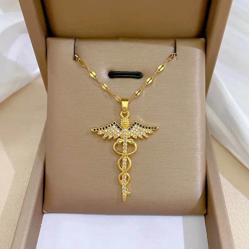 Rotating Dragonfly Angel Wings Necklace