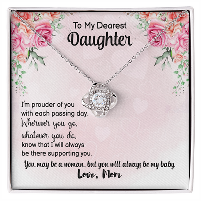 Floral gift card design with pink and peach roses surrounding the text ‘To My Dearest Daughter