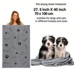 Paw Print Microfiber Pet Towel – 1 Towel, 60 × 100 cm