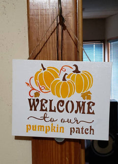 Rustic Pumpkin Patch Canvas Sign – Autumn Stencil Art for Fall Decor