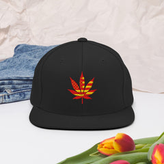 Cannabis Pot Leaf Snapback Hat, Weed Hat, Marijuana Hat, Embroidered Pot Leaf Cap, 420 Hat, Stoner Gift, Unisex Flat Brim Hat