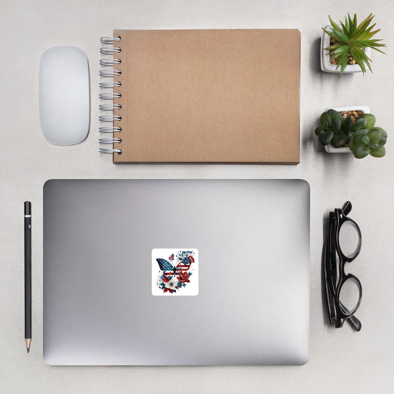 Artistic USA Flag Butterfly Sticker, Patriotic Vinyl Decal, Nature Laptop Sticker