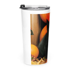 Black Cat Fall Tumbler, 20 oz Stainless Steel Travel Cup, Cozy Autumn Drinkware