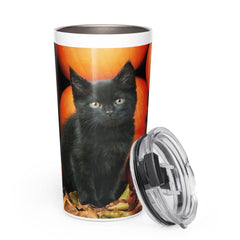 Black Cat Fall Tumbler, 20 oz Stainless Steel Travel Cup, Cozy Autumn Drinkware