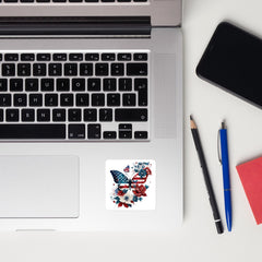Artistic USA Flag Butterfly Sticker, Patriotic Vinyl Decal, Nature Laptop Sticker