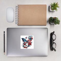 Artistic USA Flag Butterfly Sticker, Patriotic Vinyl Decal, Nature Laptop Sticker