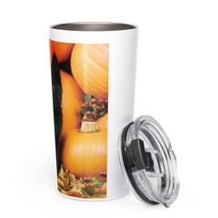 Black Cat Fall Tumbler, 20 oz Stainless Steel Travel Cup, Cozy Autumn Drinkware