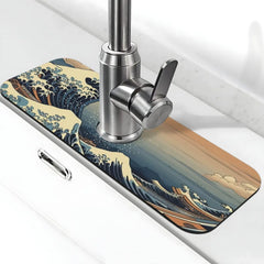 Japanese Ocean Waves Kitchen Sink Mat