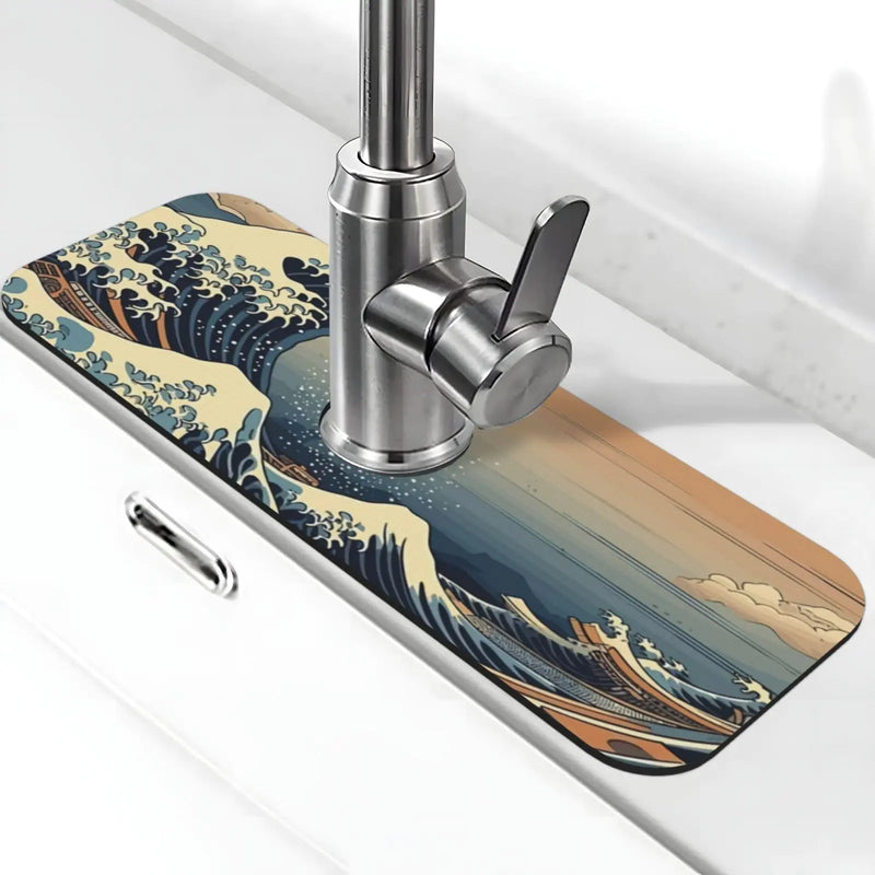Japanese Ocean Waves Kitchen Sink Mat