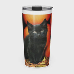 Black Cat Fall Tumbler, 20 oz Stainless Steel Travel Cup, Cozy Autumn Drinkware