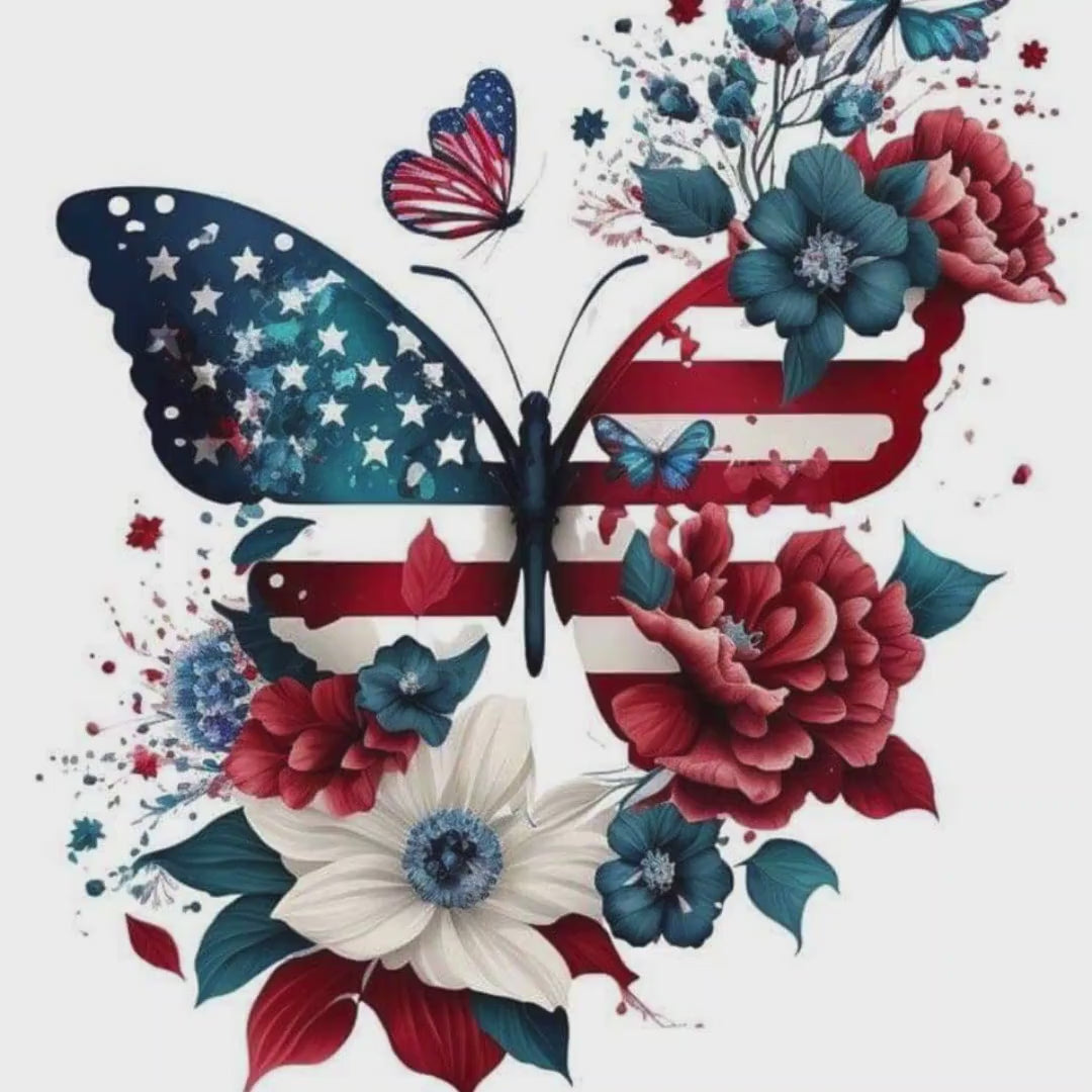 Artistic USA Flag Butterfly Sticker, Patriotic Vinyl Decal, Nature Laptop Sticker